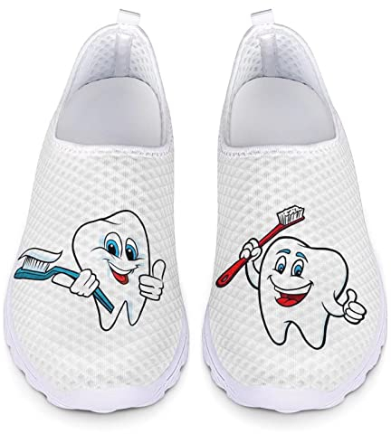 POLERO Lustige Krankenschwester Schuhe für Frauen Cartoon Tooth Fashion Sneaker Slip-0n Wanderschuhe für Freizeit, EU39