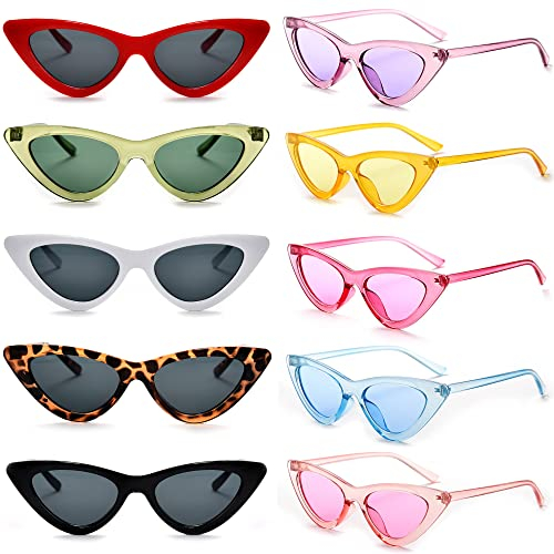 FSMILING 10 Stück Cateye Party Sonnenbrille Set Lustige Party Brille Bunt Neon Retro Katzenauge Sonnenbrille Pack Für Damen