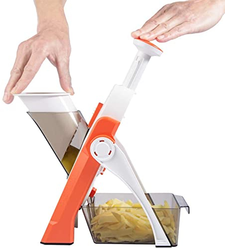 VGAGV Mandoline - Cortadora de verduras de espesor ajustable para patatas y cebolla picadora de cebolla y segura para frutas verticales, cortador de verduras, picadora de alimentos, fruta, naranja