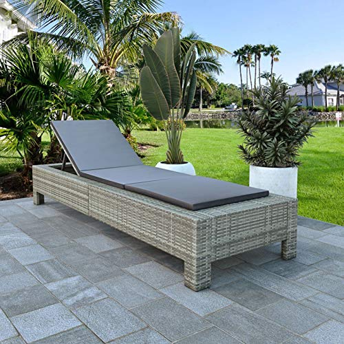 Gecheer Sonnenliege 2-Personen mit Auflage Doppelliege Gartenliege Relaxliege Liege Lounge Gartenmöbel Rattanmöbel Grau Poly Rattan
