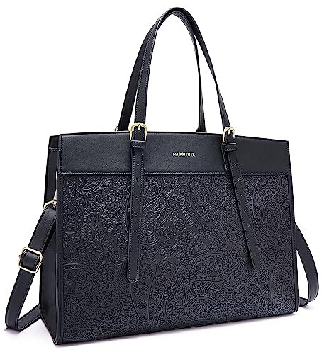 Missnine Borsa del computer portatile per le donne 15.6 pollice lavoro Tote Bags PU cuoio professionale computer valigetta per ufficio, affari, nero