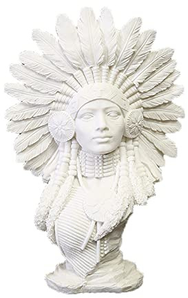 ZYFAB Ureinwohner Amerikaner Skulptur, Indianer Frauen Figur Büste Sandstein Statue Harz Handwerk Heimdekoration Büroschmuck,Weiß,20 * 9 * 30cm