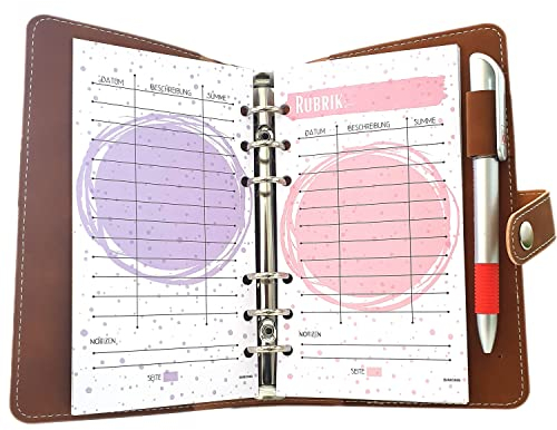 Budgetplaner Deutsch – Haushaltsbuch mit Geldfächer und Folien – Sparbuch Binder DIN A6 für Umschlagmethode - Budget Planer mit Etiketten und Zubehör (Braun 2)