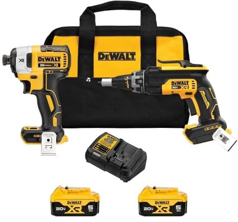 DEWALT 20V MAX XR Drywall Screw Gun and Impact Driver, Power Tool Combo Kit, 2 Batteries and Charger Included (DCK268P2)