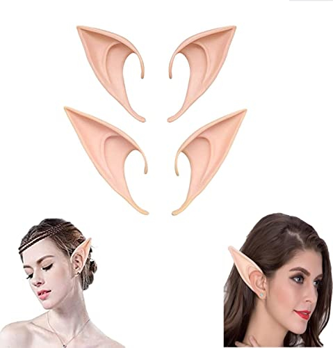 Swkangrd 2 Paar Elfenohren Spitzohren Latex Elf Ears Halloween Ohren-Latex Ohren-Damen Spitzohren für Erwachsene Cosplay Weihnachtsfeier Halloween Karneval Fasching Kostüm Maskerade Zubehör