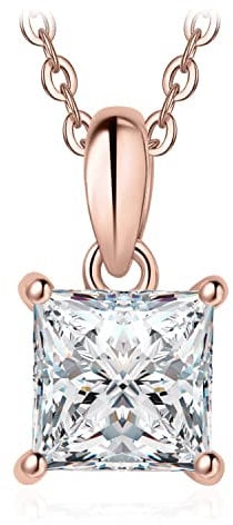 JewelryPalace 1ct Collana Solitario Donna Argento 925 con Cubica Zirconia, Collana Ciondolo Pietra a Taglio Principessa con Catena Maglia 45cm, Collane Pendenti in Oro Rosa Set Gioielli Donna