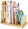 Desktop Bookshelf, 4-Slot Table Top Recipe Book Shelf, Small Bamboo 32x20x8cm Binder Holder Stand, Mini Universal Organiser Desk Rack, Suitable for Kitchen & Bedside & Office (Natural)