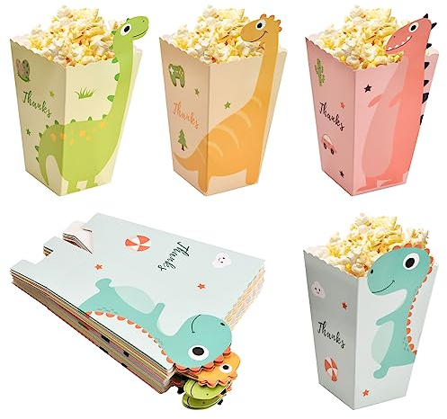 24 Piezas Cartones de Palomitas Pequeñas, 4 Colores Bolsa de Palomitas de Dinosaurio, Cartón Caramelo Contenedor, Cajas de Palomitas de Maíz, Cubo Palomitas para Cumpleaños Fiestas Noches de Cine