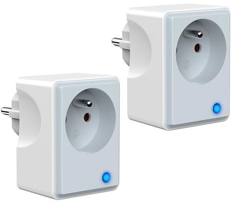 UCOMEN Prise Connectées (FR),Prise WiFi Intelligentes avec Mesure de Consommation Électrique, Prise Programmable Compatible avec Alexa, Google Home, Smart Life APP, 16A 3680W, gris et blanc,2 packs
