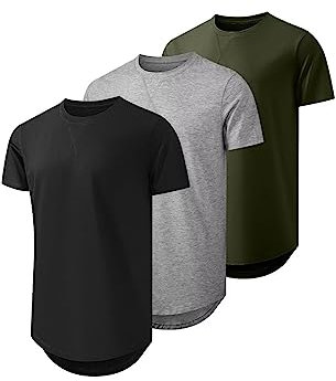 JMIERR Herren T Shirt Sommer Basic Longline T-Shirts Baumwolle Rundhals Hemd Slim Fit Kurzarm Sportwears 3PCS Multicolor S