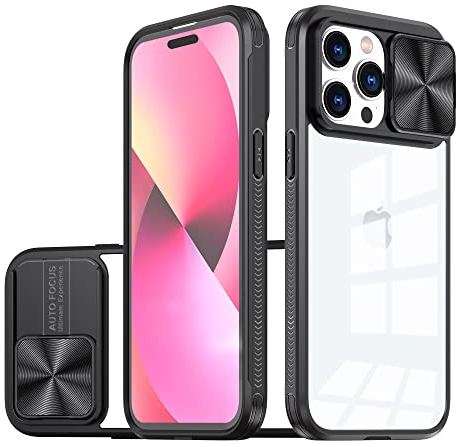 Dqtaoply Phone Camera Cover for iPhone 15 Pro Max Case, Clear Back + TPU Silicone Frame Heavy Duty Shockproof Protection Slide Camera Cover Case for iPhone 15 Pro Max - Black