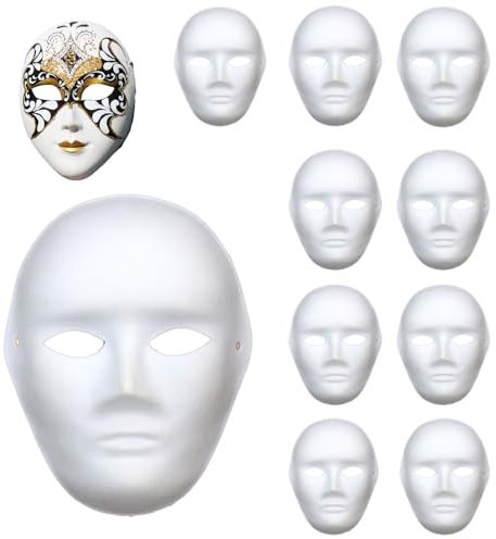 Vueinrg 10 Stück Weiße Maske zum Bemalen Papiermasken Anonymous Maske DIY Papier Maske Rohling Theatermaske für Karneval Cosplay Halloween Party Kinder Erwachsene