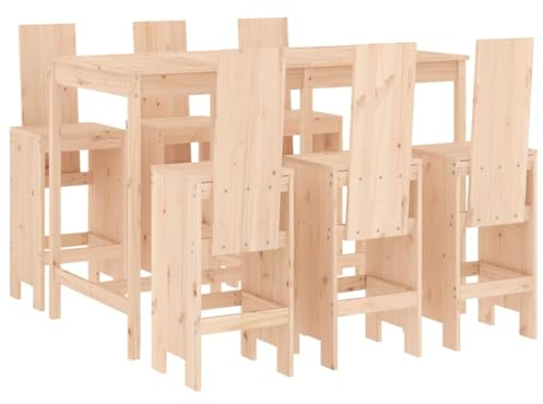 vidaXL Gartenbar Set 7-TLG., Sitzgruppe mit 1 Gartentisch 6 Barhocker, Garnitur mit Rückenlehne Fußstütze, Terrasse Bar Set Gartenmöbel, Massivholz Kiefer