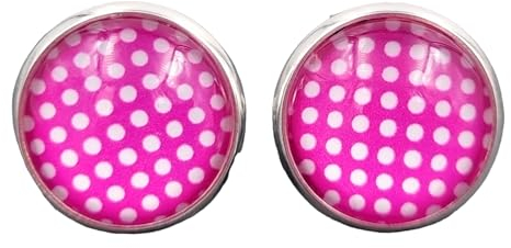 Stechschmuck Ohrstecker Handmade Ohrclips Ohrklemmen Punkte Polka Dots Rockabilly Pink Weiß Silber Farben Damen Kinder Kitsch Kawaii 1 Paar Größe Wählbar (Ohrclips 10mm)