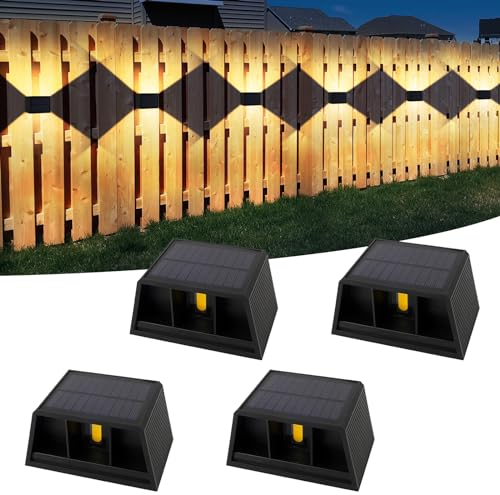 T-SUN 4 Stücke Solarlampen für Außen, 3000K Solar Wandleuchte Aussen, IP65 Wasserdichte mit Einstellbarem Up-Down-Design und 240° Abstrahlwinkel led solar strahler außen für Wand Garten Zaun Garage