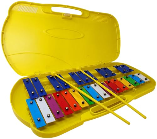 ROCKSTAR Glockenspiel Carrillón Metalófono Cromático de 27 Teclas Azules y Colores, Xilófono Escolar con Estuche y Mazas, Ideal para Estudiantes y Principiantes, Instrumento Musical Educativo