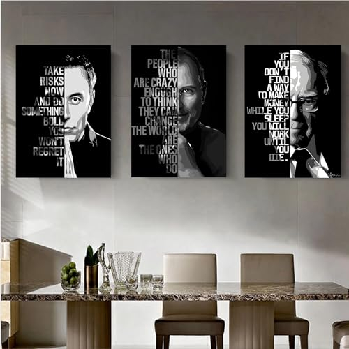 Blue Booms Motivationszitate - Warren Buffet Elon Musk Steve Jobs Bundle (3er Set) POSTER 40x60 Ohne Rahmen