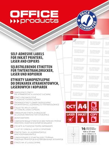 OFFICE PRODUCTS Etiketten Selbstklebend / 105 x 37 mm/ 100 Blatt A4 / Weiß/Günstige, Wirtschaftliche Selbstklebeetiketten/Adressaufkleber Bedruckbar Adressetiketten Klebeetiketten
