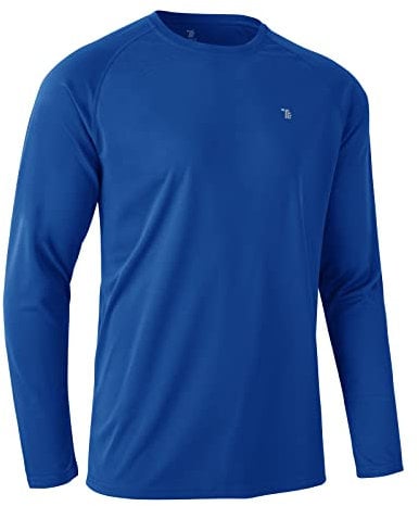 Rdruko Mens Quick Dry Long Sleeve Tops Breathable Running Sport Gym T Shirts UV Sun Protection Hiking Fishing Shirt Royal Blue M
