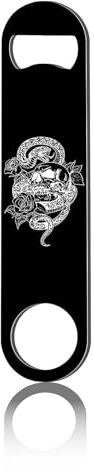 CREATCABIN Abrebotellas Plano Diseño Calavera Rosa,Abridor Metal Velocidad Serpiente,Abridor Botellas Resistente,Llave Acero Inoxidable para Cerveza,Barman,Pub,Bar,Bebidas,Restaurante,Negro 4x17.8cm