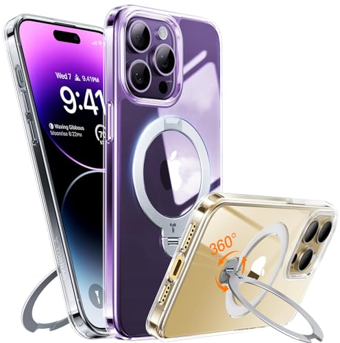 TORRAS 360° Spin Magnetic Stand for iPhone 14 Pro Max Case, Compatible with Magsafe,14 FT Military Grade Shockproof Slim Protective iPhone 14 Pro Max Case with Kickstand Ring Holder, Ostand Spin-Clear