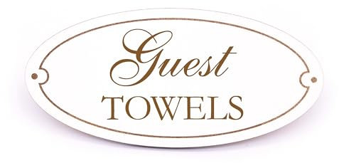 Dekolando Guest Visitor Sign, Guest Towels, Door Sign, Engraved Oval Self-Adhesive White Wooden Sign, Guest Towels, Vintage Decorative Sign, 15 x 7 cm (Guest Towels)