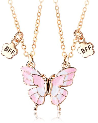 SCJJZ Colliers pour femme,Collier papillon dessin animé collier bon ami enfant BFF (2 pièces rose)