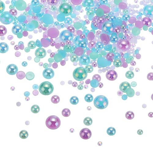 sourcing map 30g Flatback Pearls and Rhinestones 3mm-10mm Mixed Resin Half Pearl Rhinestone for Crafting Nails Clothing Shoes DIY Crafts Decoration Light Blue