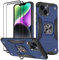 KANSi Funda para iPhone 14, Cristal Vidrio Templado [2 Piezas] Capa Anillo iman Soporte Hard PC y Silicona TPU Antigolpes Armor Carcasa - Azul