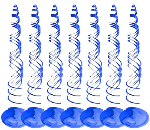 ZYKORT 42 Stück Wirbel Deko, Blaue Spiralen Girlande Dekoration, Geburtstagsbänder, Doppelspiral-Aluminiumfolien-Deckenaufhänger, für Geburtstage, Hochzeiten, Themenpartys und Weihnachtsdekorationen