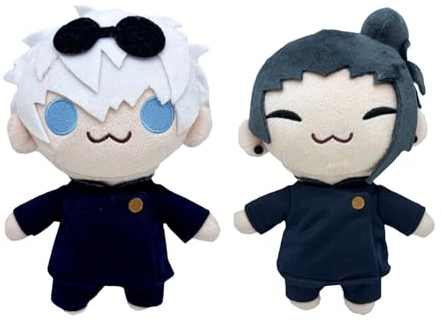 KUKUShining Gojo Und Geto Plüschtier, 20cm Süßer Anime Plüsch Schlüsselanhänger Cartoon Gojo Satoru Geto Suguru Spielzeugpuppe for Fans Geschenke(2pcs)