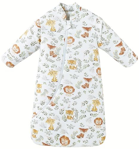 Chilsuessy Baby Sleeping Bag with Detachable Long Sleeves 2.5 Tog Wearable Blanket for Winter Toddler Sleeping Bag Kids Sleeping Sack for Infant Toddler, Cute Animals/3.5 Tog, 2-4 Years