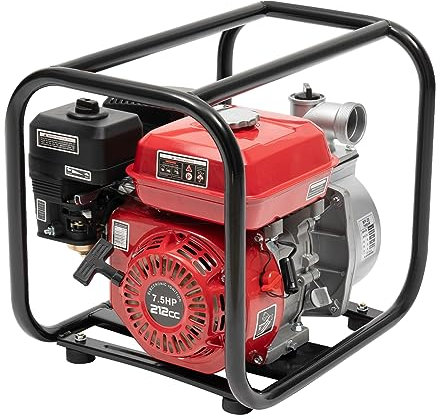 KiwiHood 7,5 HP 212 cc, pompa dell'acqua alimentata a gas, 2 pollici, pompa dell'acqua a 4 tempi, raffreddata ad aria, pompa portatile ad alta pressione con tubo di aspirazione da 8 m per irrigazione