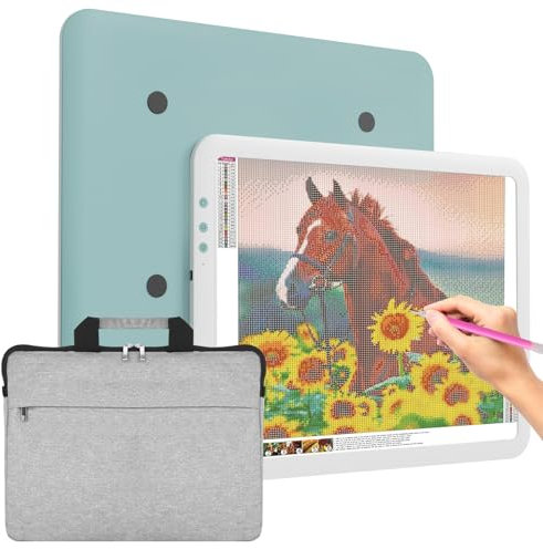 JSKLAMP A3 Rechargeable Ultra-lumineux Tablette Lumineuse pour Dessiner avec Sac, Bouton Physique Tableau Lumineux, Table Lumineuse Dessin, Light Pad avec Luminosité Réglable pour Peinture Diamant