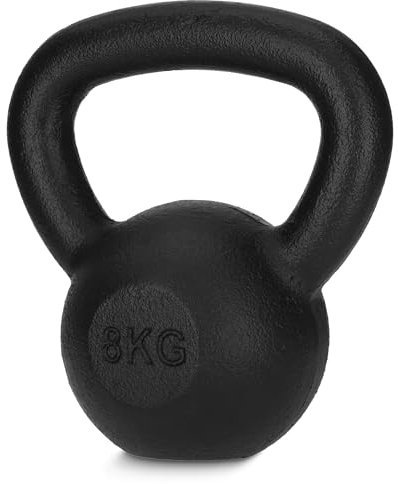 4FIZJO Kettlebell aus Gusseisen, 8 kg, Schwunghantel für Fitness, Kraft und Ausdauertraining, Kugelgewicht, Rundgewichte für Zuhause, Turnhalle, Gewichte Bodenschonende - Kugelhantel, Farbe: Schwarz