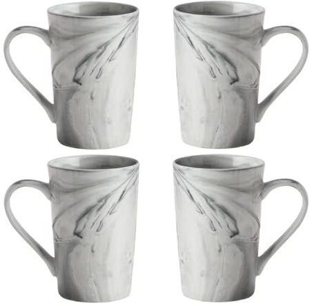 Habwah Marble Ceramic Mugs, 350ml, Set of 4 (Grey)