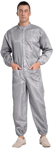 renvena Mens Work Overalls Adult Mechanics Costume Anti-Static Dustproof Boiler Suit Overalls Uniform Workwear Gray M