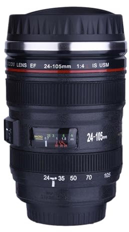 JTLB Vaso aislante de lente de cámara de 400 ml, taza de acero inoxidable para bebidas calientes o frías, frasco de viaje con conservación del calor, adecuado para avena y gachas de avena (cinco