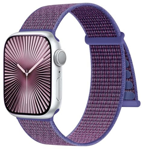 Ynitec Nylon Cinturino Sport Compatibile con Cinturino Apple Watch 41mm 40mm 38mm 42mm, Cinturino Intrecciato Morbido e Traspirante per iWatch Series 10 9 8 7 6 5 4 3 2 1 SE Ultra, Viola
