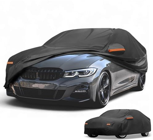 Partuto All-Weather Waterproof Car Cover - UV-Resistant Outdoor Full Exterior Protection for BMW 3 Series 2016-2025 210D-PU Black with Right Side Zipper
