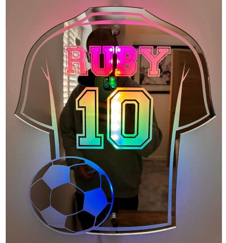 Benutzerdefinierte Neonschilder Wanddekoration Personalisiertes Fußball Trikot Namensspiegellicht Personalisiertes LED Spiegel Leuchtschild mit Namen und Nummer für Bar Männerhöhle Dekor