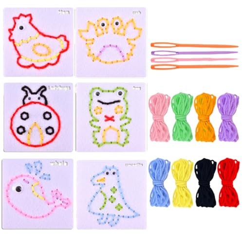 CPRNQY 1 Set Nähset Kinder, Nähspass für Kinder, Kiddy Wunder Nähspaß, Nähset Und Anfänger Filz-Nähpaket Mädchen Nähen Kreatives Basteln Gefüllte Plüsch Ornamente Handwer (6-Stile)