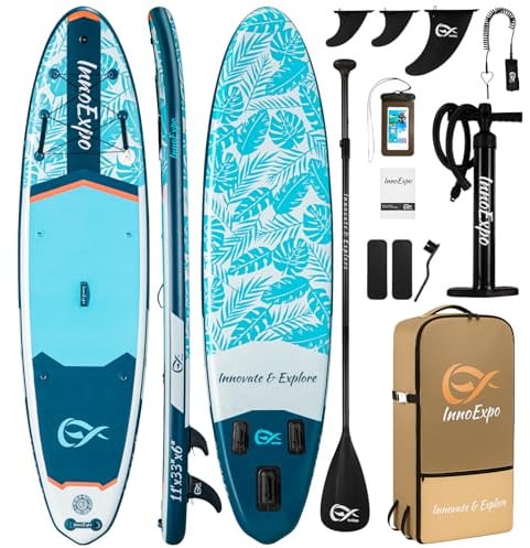 InnoExpo 11' Aufblasbare Stand Up Paddle Boards mit Premium Zubehör, Breites Stabiles SUP Paddle Board Design, Rutschfestes Komfort-Deck für Jugendliche & Erwachsene