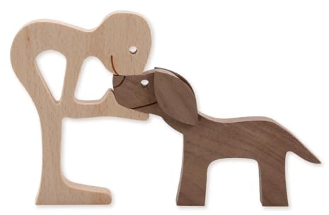 Lotsdonxia Holzfigur Hund und Welpe schnitzen - Einzigartige handgefertigte Handwerks-Welpenfigur für kreative Heimdekoration (Jungen und Hunde)