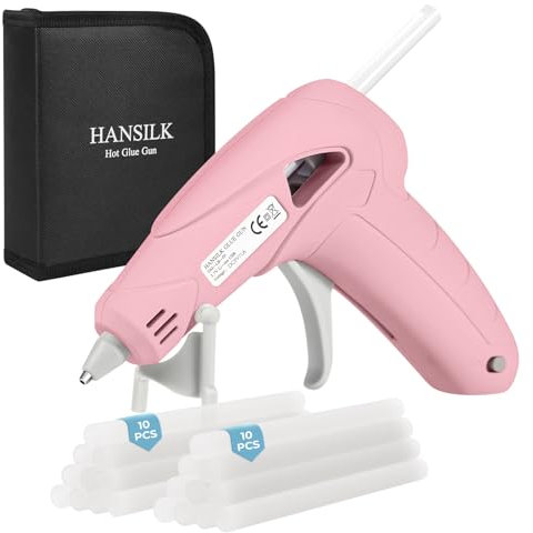 HANSILK Cordless Hot Glue Gun Mini Hot Glue Gun USB Rechargeable 2200mAh 90-Minute Working Time 20pcs Glue Sticks(7x100mm) for Handmade DIY/Crafting/Packaging/Repairs Pink