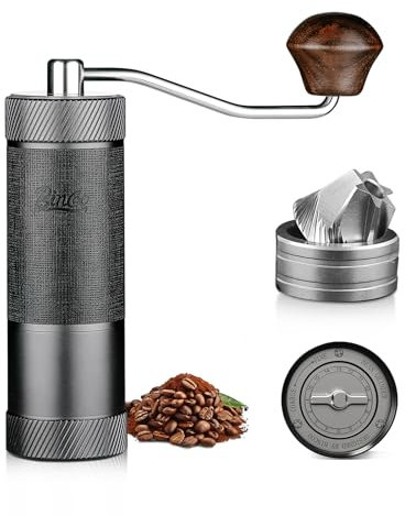 Manuelle Kaffeemühle – Hand-Espressomühle mit konischem CNC-Frässtift aus Edelstahl – interne verstellbare Einstellung, Kaffeebohnenmühle mit tragbarer Tragetasche (Dunkelgrau (B))
