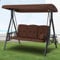 UNIONLINE 3 Seater Garden Swing Chair, Outdoor Swing Chairs Thick Padded Seat with Adjustable Tilting Canopy,Hammock Chair Bench Side Tables Cup Trays For Garden/Balcony/Terrace/Patio(Brown)