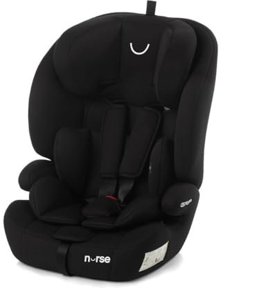 Nurse Grip Autokindersitz iSize, 76 bis 150 cm, 2 bis 12 Jahre, Montage mit Sicherheitsgurt, 9 Positionen, Autositz ohne Isofix, Schwarz