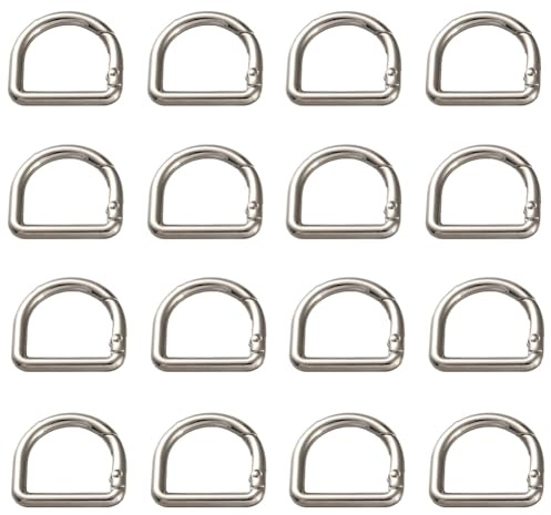 SUNNYCLUE 1 caja de 18 piezas de Clips de Anillo En D Mosquetón de Resorte de Metal Llavero de Aleación de Plata Cierres En Forma de U Cierres de Sujeción Ganchos A Presión Llavero con Hebilla para Bo