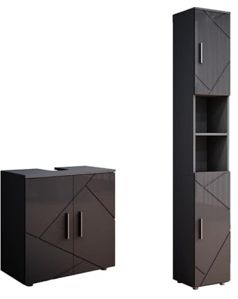 Vicco Badmöbel-Set Irma, Anthrazit Hochglanz 2-teilig | 2-teilig · Waschtischunterschrank · Hochschrank